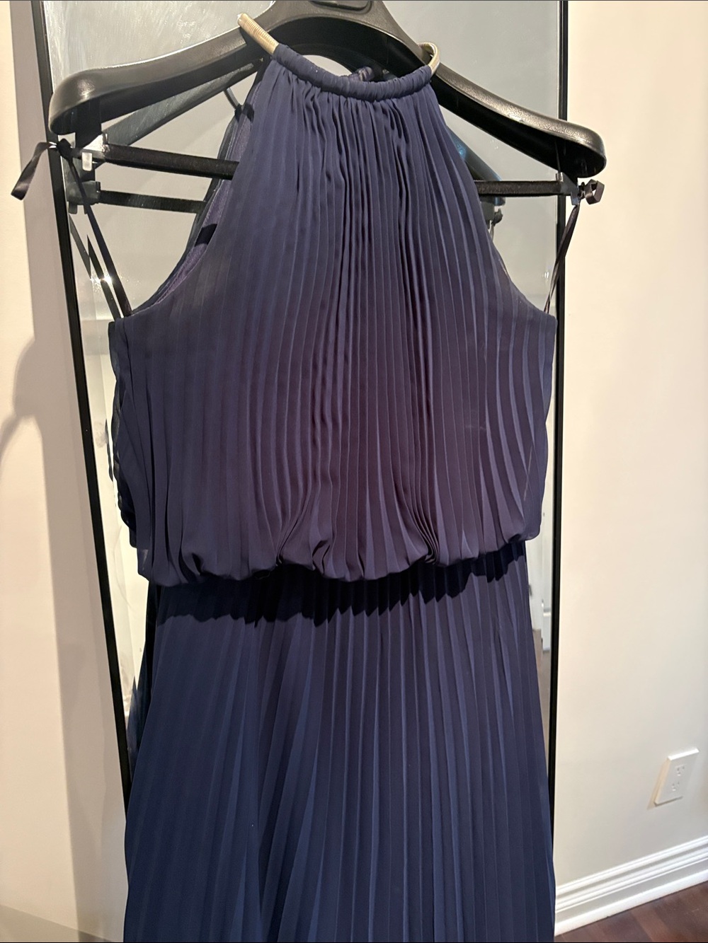 Xscape Navy Pleated Halter Maxi Dress - US10